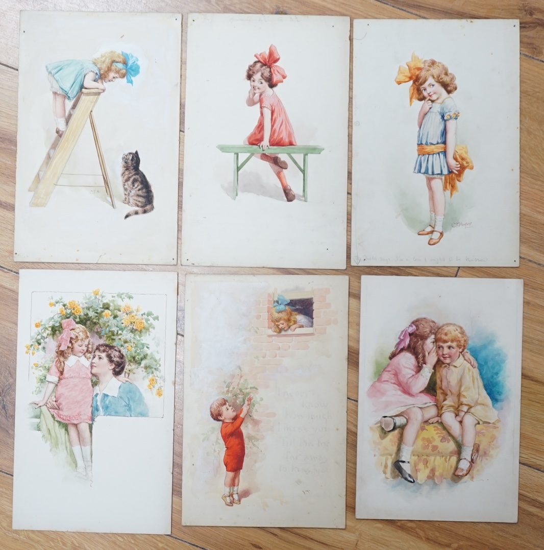 Charles Thomas Howard (1865-1942), set of six original watercolours for postcard designs, Studies of children, two signed, unframed, 20.5 x 14cm. Condition - fair, pin holes to the corners